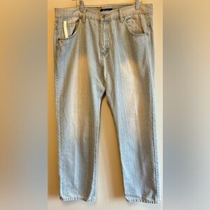 VTG Sean John Baggy Wide Leg Jeans 38x31 Light Wash Embroidered & White Leather
